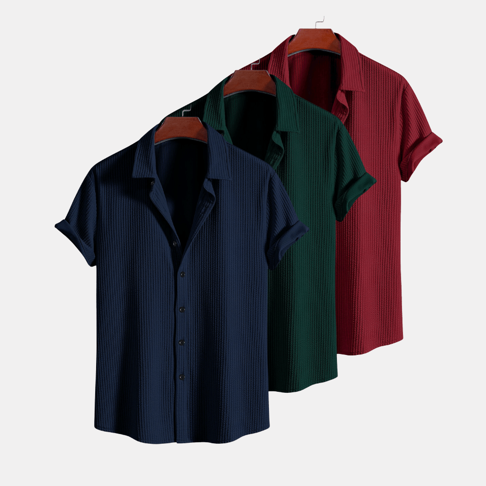 Derada | 3 - Pack Geribbeld Button - Up Comfort Shirt - Derada Fashion