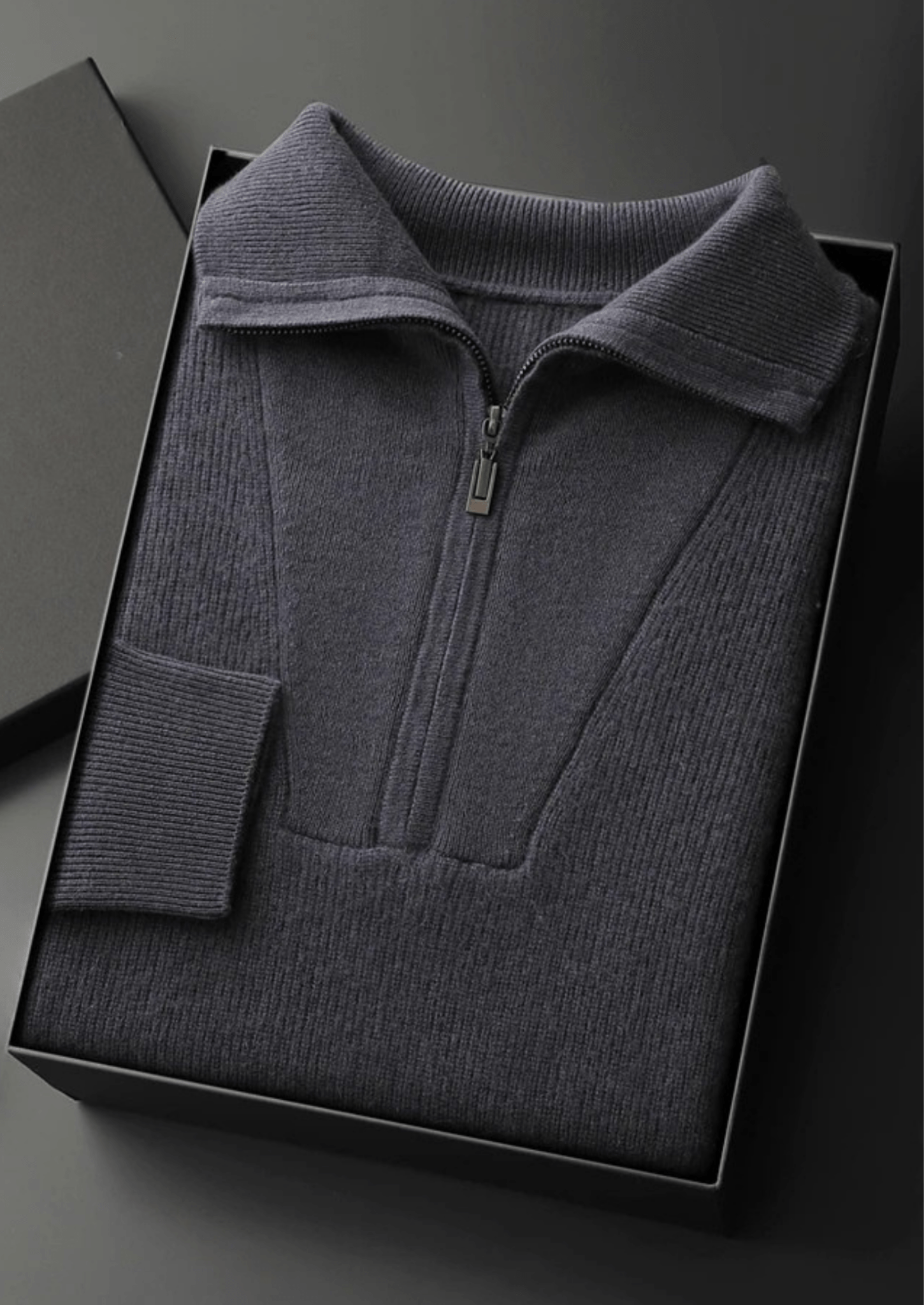 PREMIUM CASHMERE RIBBED HALF - ZIP SWEATER - Derada