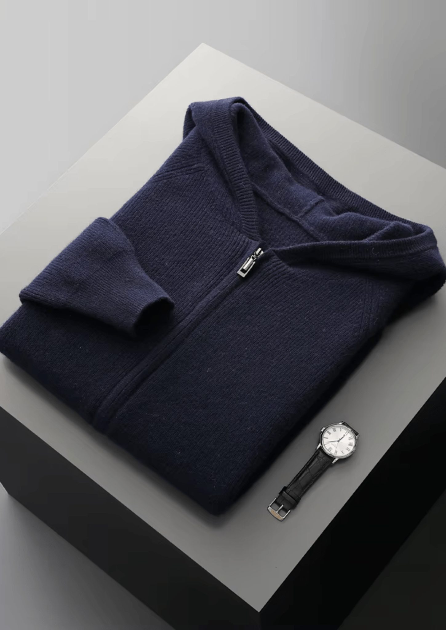 PURE EXTRA - FINE MERINO WOOL RIBBED ZIP HOODIE - Derada